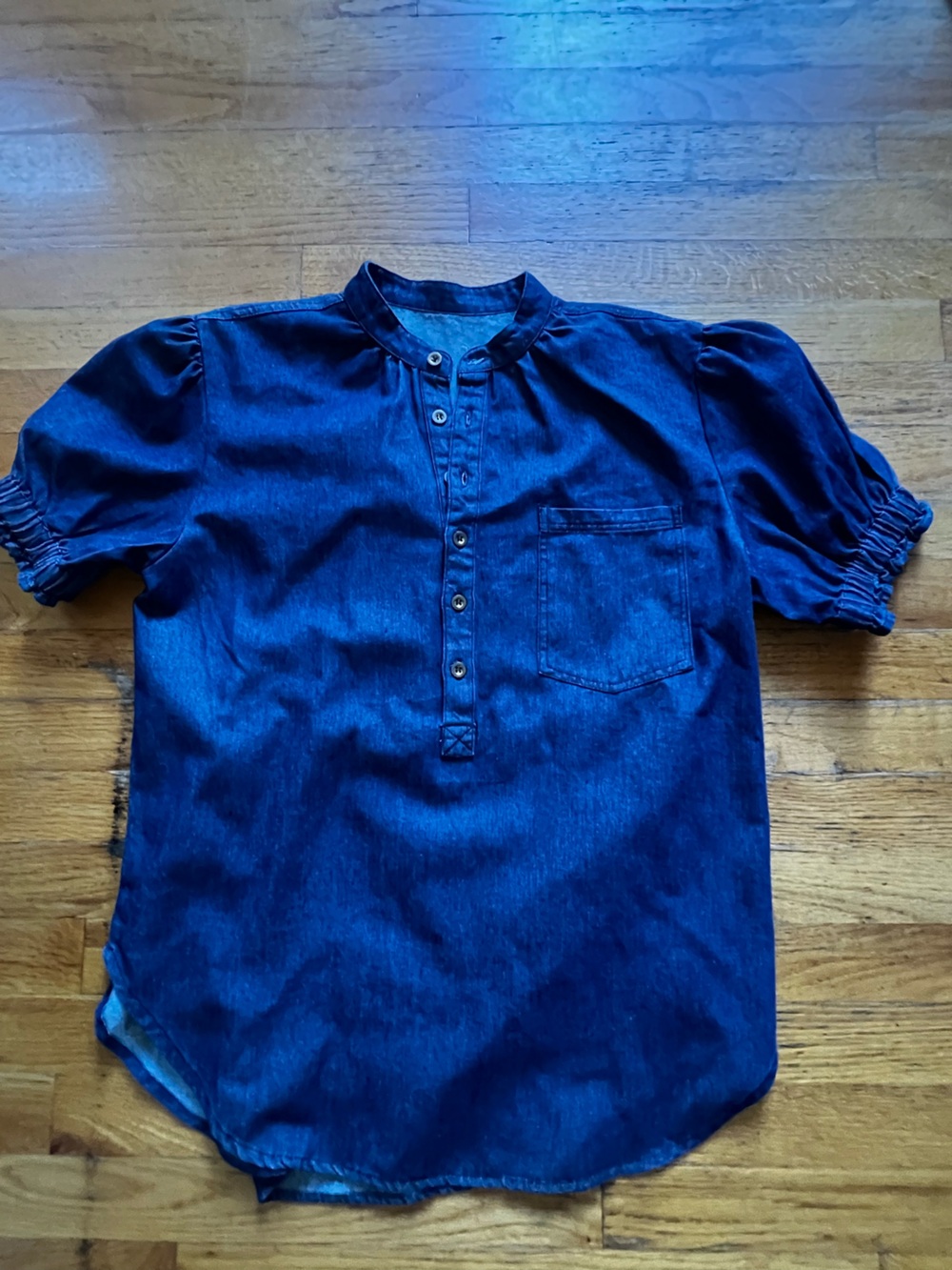 Women's Dark Blue Denim Henley Blouse